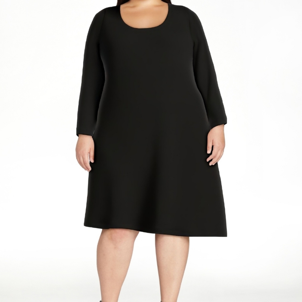 Women's Time and Tru Scoop neck Ribbed Knit dress, 3/4 sleeves, XXL, bla…